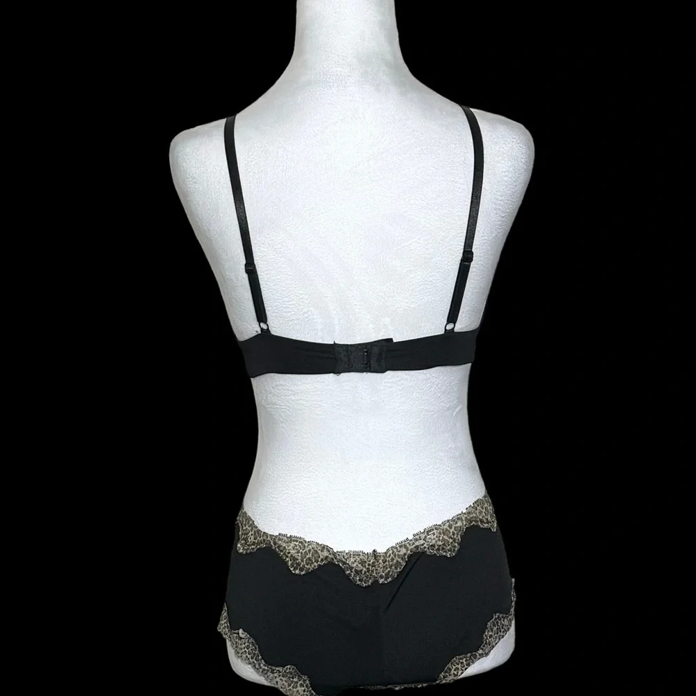 NWOT -Women’s Black Bra & Panty Set -Besima -Cheetah Print Edging -Sizes 34B & 7 - Picture 5 of 12